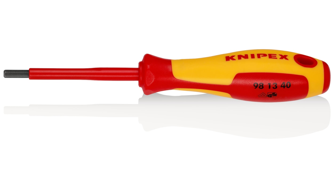 Knipex Hexagon Insulated Screwdriver, 4 mm Tip, 75 mm Blade, VDE/1000V, 182 mm Overall