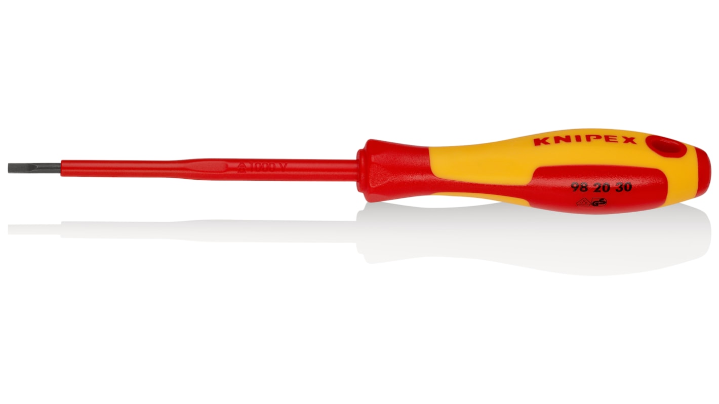 Knipex 一字绝缘螺丝刀, 3 mm规格, 100 mm刀长, 202 mm总长, 高级钢刀片