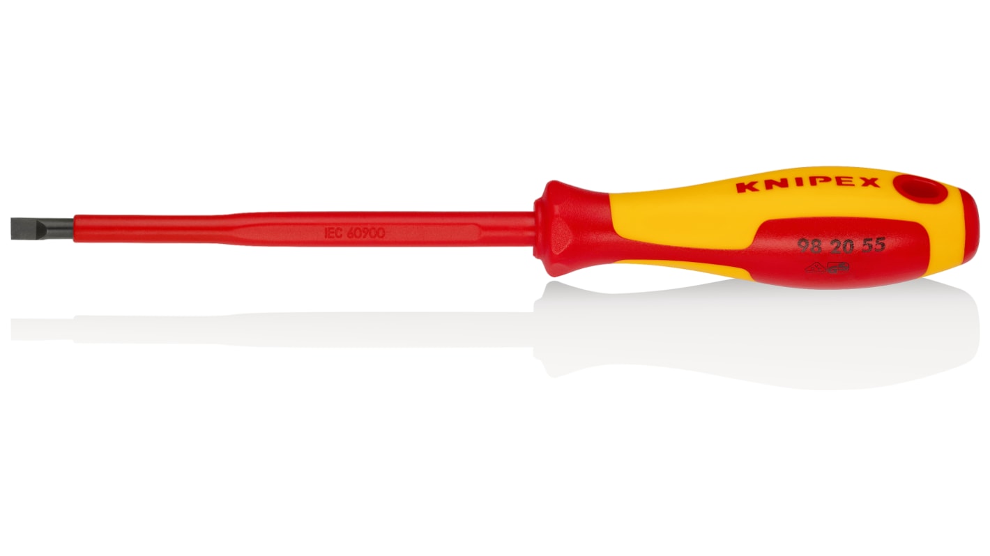 Knipex 一字绝缘螺丝刀, 5.5 毫米规格, 125 mm刀长, 232 mm总长, 高级钢刀片