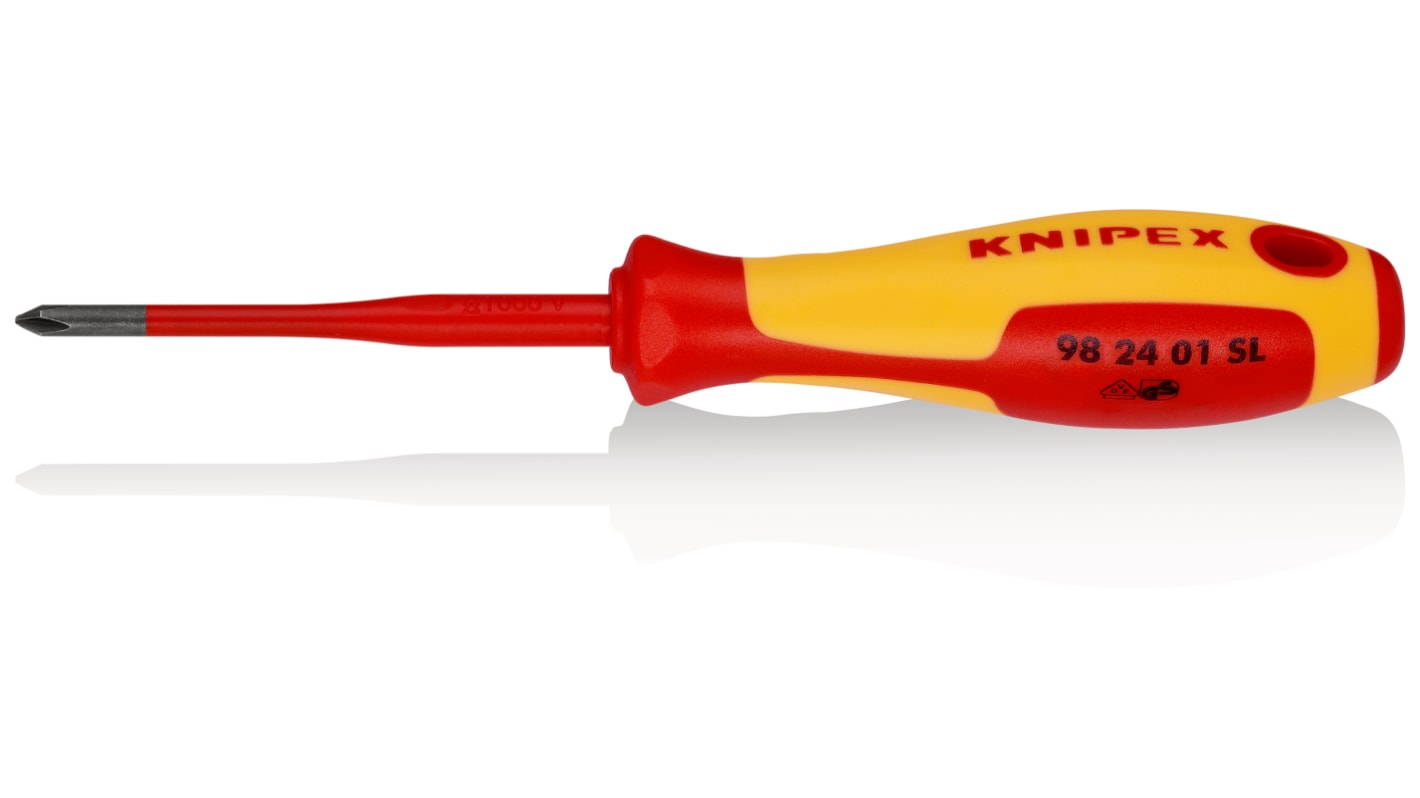 Knipex Phillips Insulated Screwdriver, PH1 Tip, 80 mm Blade, VDE/1000V, 187 mm Overall