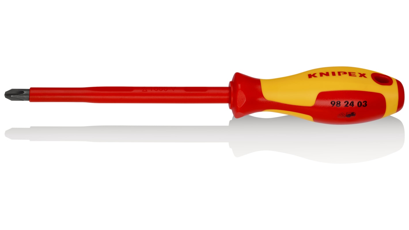 Knipex Phillips Insulated Screwdriver, PH3 Tip, 150 mm Blade, VDE/1000V, 270 mm Overall