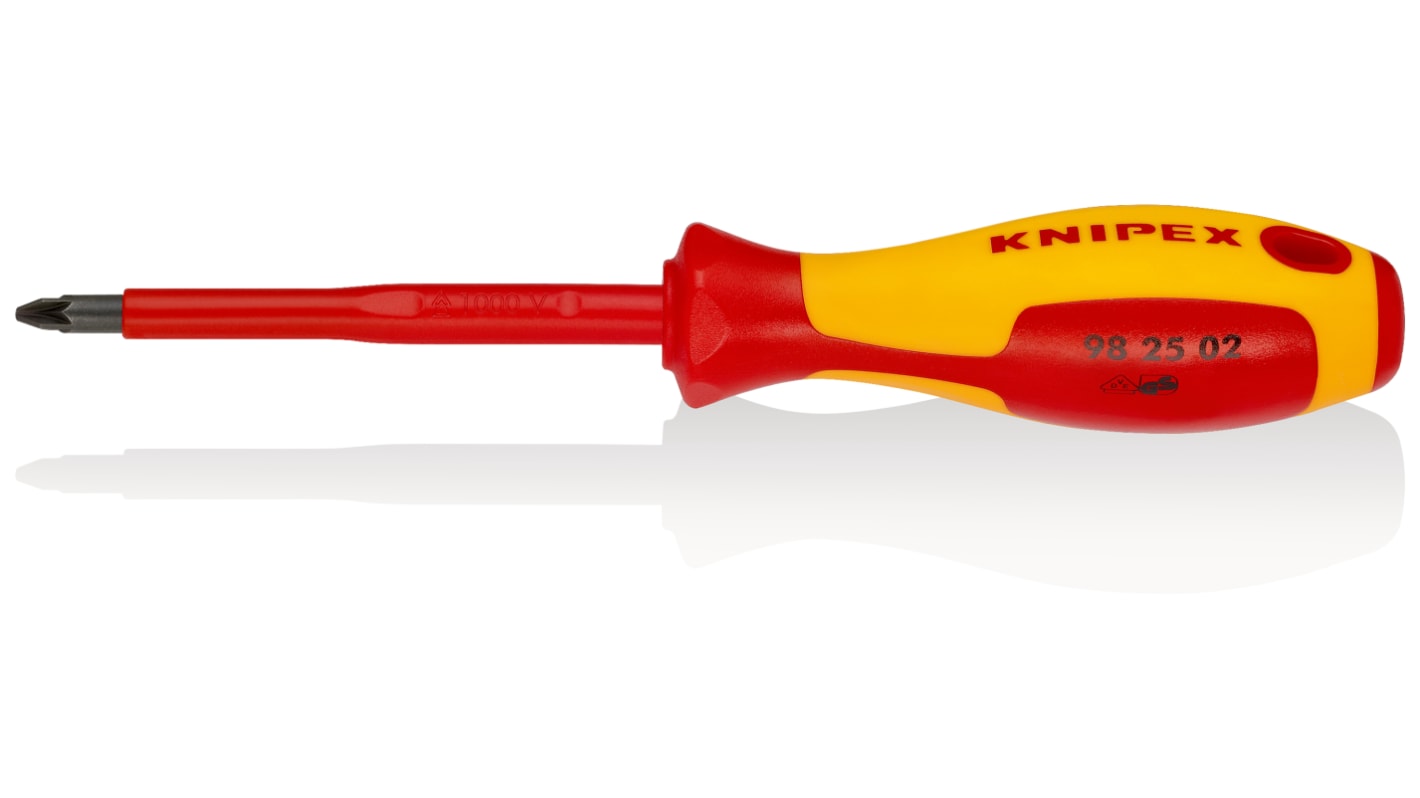 Knipex Pozidriv Insulated Screwdriver, PZ2 Tip, 100 mm Blade, VDE/1000V, 212 mm Overall