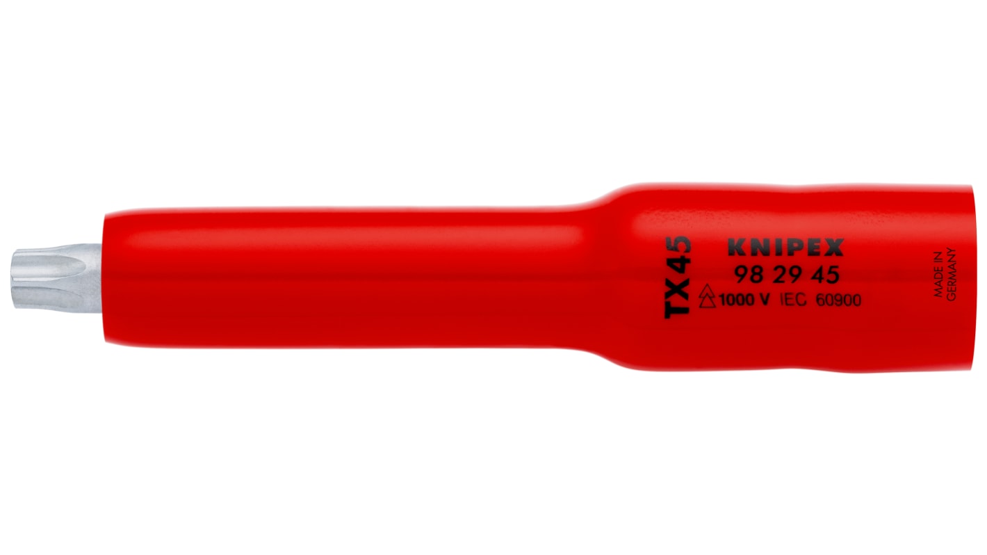 Knipex 3/8 in Drive 3/8in Standard Socket, Torx Bit, TX45, VDE/1000V, 127 mm Overall Length