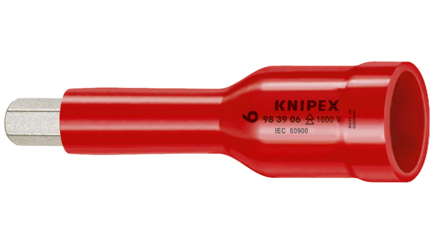 Knipex 3/8 in Drive 3/8in Insulated Standard Socket, Hexagonal Socket Screws, 8mm, VDE/1000V, 75 mm Overall Length