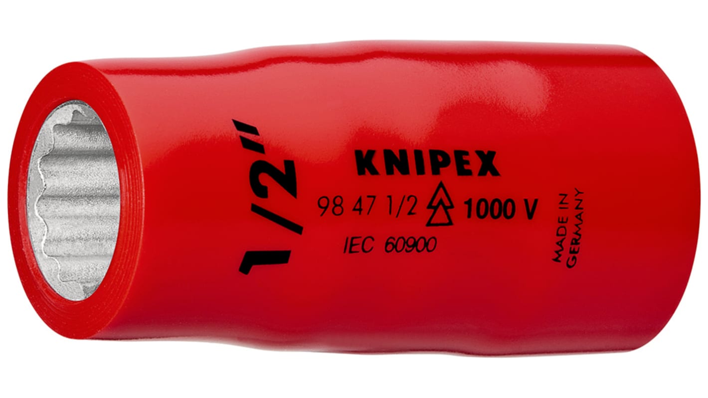 Knipex 1/2 in Drive 1/2in Insulated Standard Socket, 12 point, 9/16in, VDE/1000V, 55 mm Overall Length