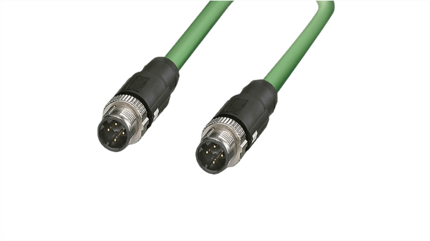 F Lutze Ltd, 1m Cat5e, Green M12 to Male M12 Male, Shielded, Terminated Polyurethane Sheath