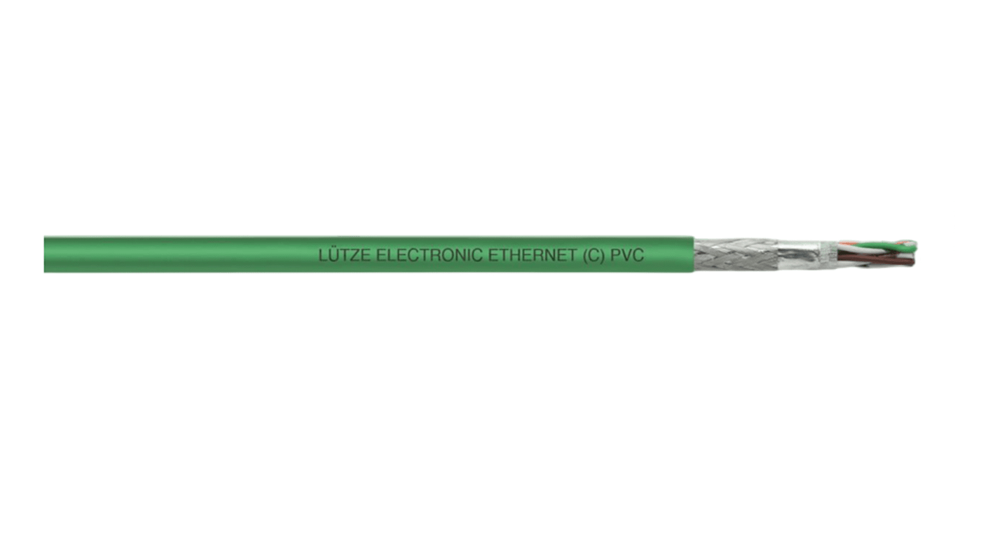 F Lutze Ltd, 50m Cat5e, Green RJ45 to Male RJ45 Male, Braid, Foil, Terminated PVC Sheath
