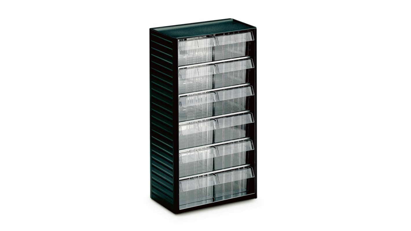 Treston 灰色抽屉式收纳柜, PP外框, 550mm高 x 310mm宽 x 180mm深, 12个抽屉