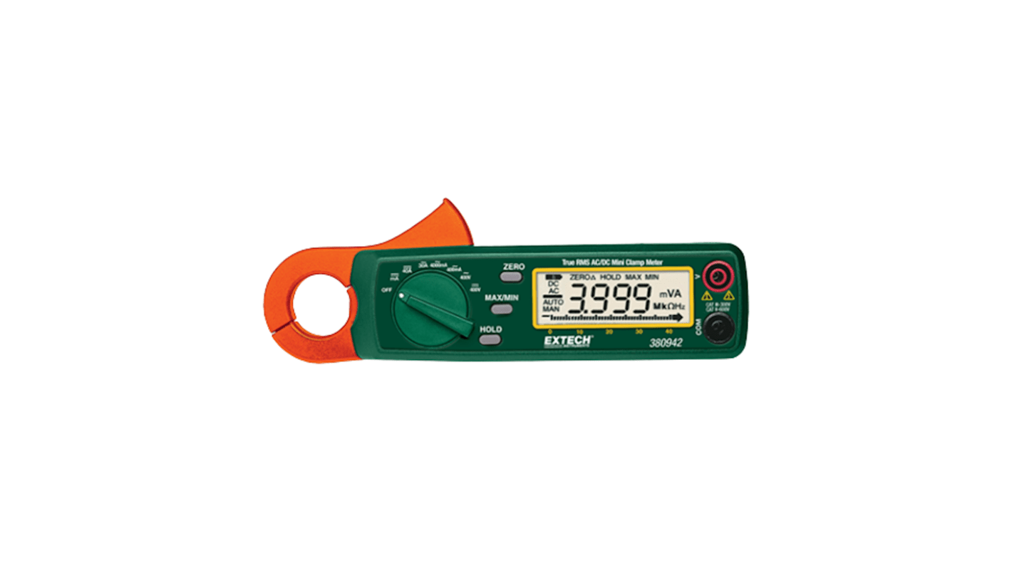 Extech 380942 微型交流/直流钳形表, 真有效值, 30A 直流, 30A 交流, 400V 交流, USB连接, 符合CAT III 300V