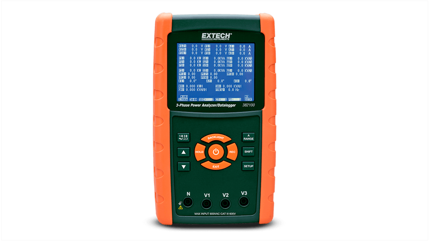 Extech Power Quality Analyser, 3-Phase, 1200A Max, 600V Max