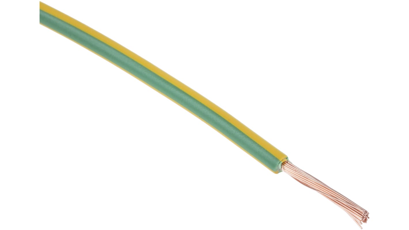 Cable de conexión RS PRO, área transversal 1.5mm² Clase 5 BS EN 60228 Filamentos del Núcleo 30/0,25 mm Verde, Amarillo,