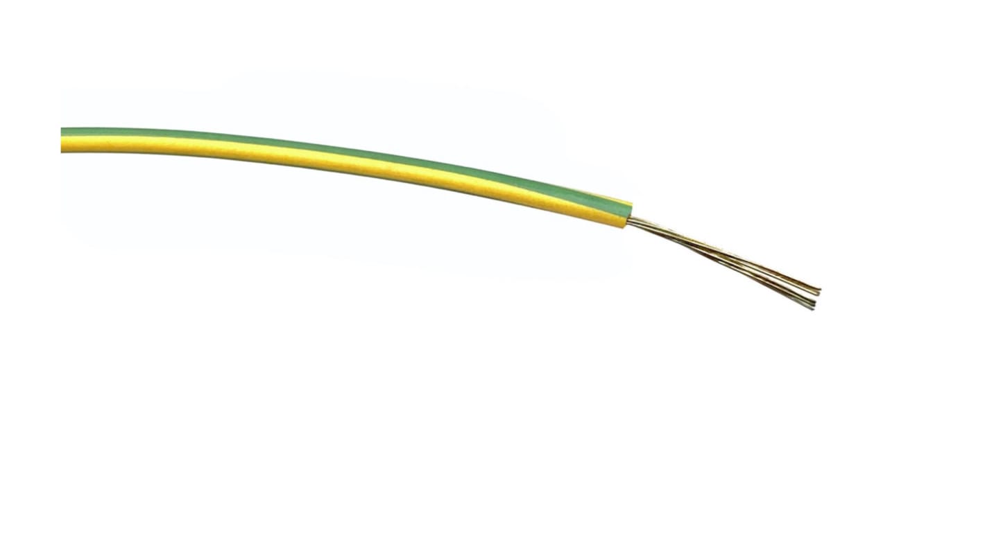 RS PRO Green, Yellow 0.22mm² Hook Up Wire, 7/0.2 mm, 100m, PVC Insulation