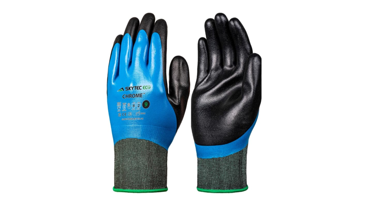 Skytec Eco Chrome Arbeitshandschuhe, Größe 8, Schneidfest, Polyester Schwarz, Blau