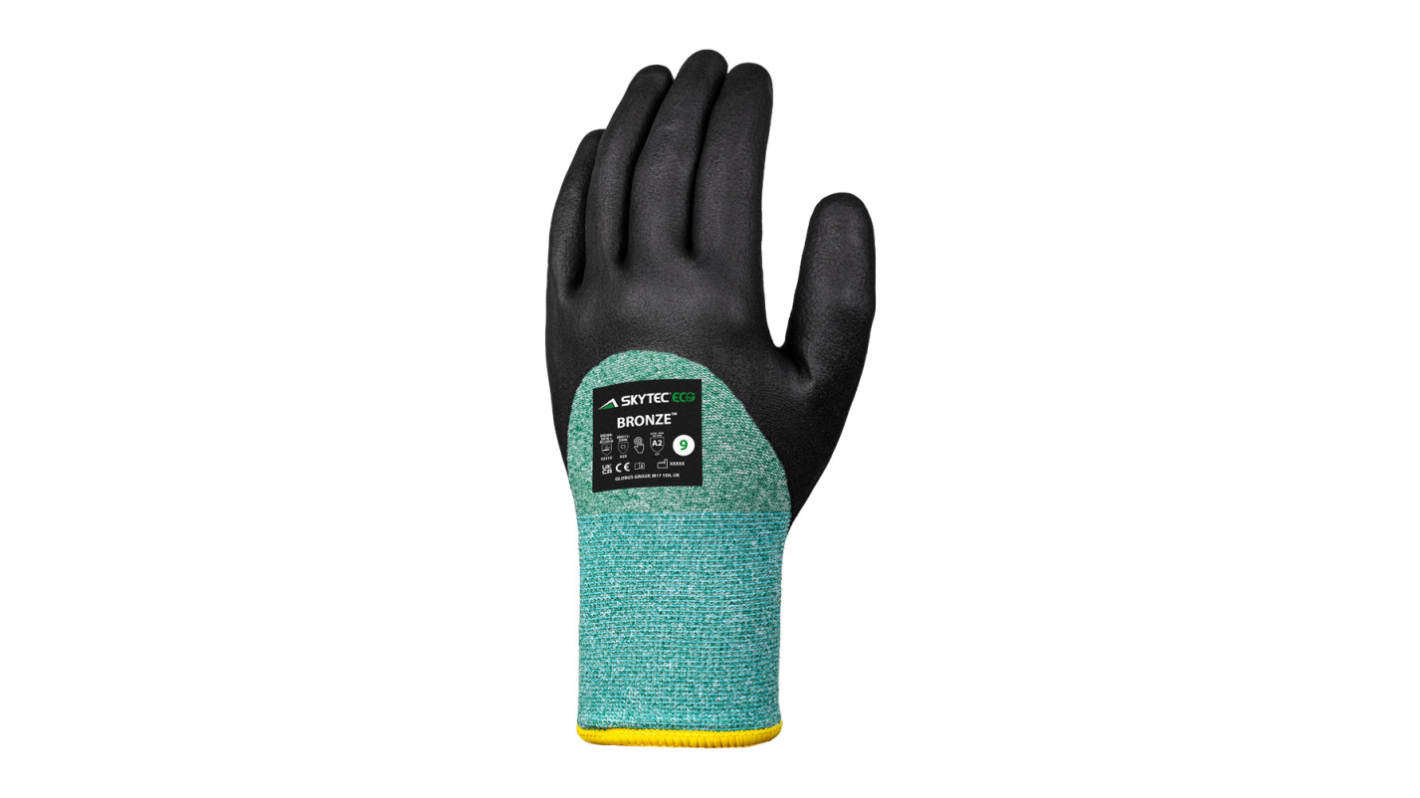 Skytec Eco Rhodium Black, Grey HPPE, Polyester Cut Resistant Work Gloves, Size 7, Polyurethane Coating