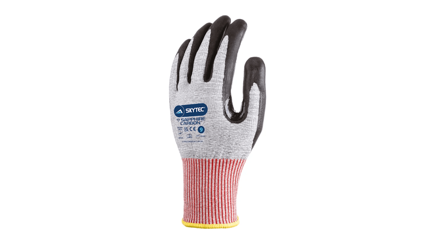 Skytec Sapphire Carbon Black, Grey Nylon Cut Resistant Work Gloves, Size 11, Nitrile Micro-Foam Coating