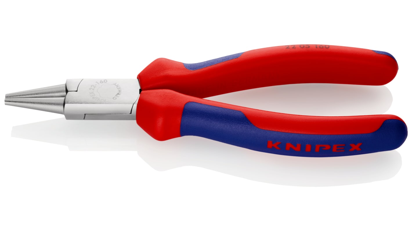 Knipex Round Nose Pliers, 160 mm Overall, Pointed, Straight Tip, 30mm Jaw