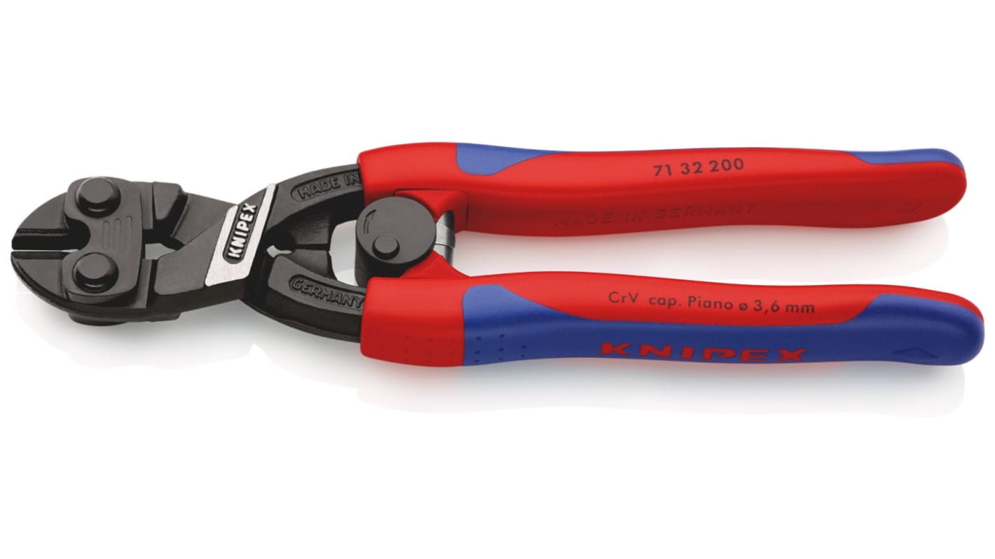 Knipex Kompakter Bolzenschneider, Verchromter Vanadium-Stahl 200 mm, Schneidkraft → 6 mm