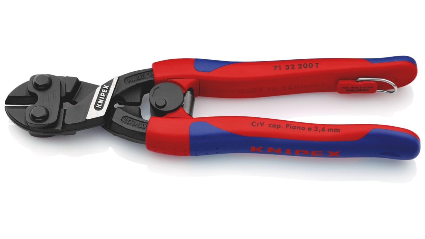 Knipex Kompakter Bolzenschneider, Verchromter Vanadium-Stahl 200 mm, Schneidkraft → 6 mm