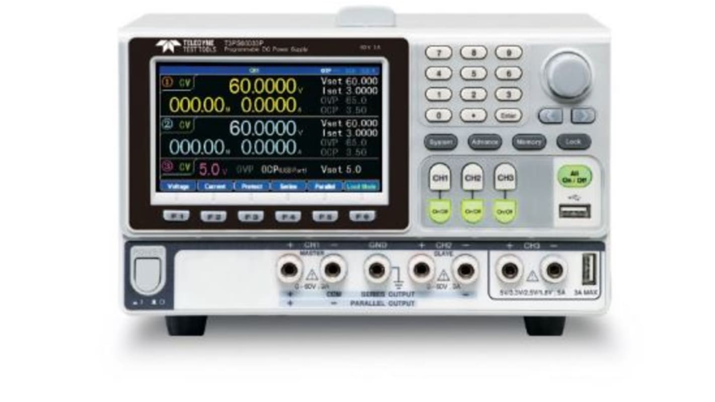 Teledyne LeCroy T3PS Series Digital Bench Power Supply, 1 → 62V, 0 → 3.2A, 3-Output, 0 → 50W