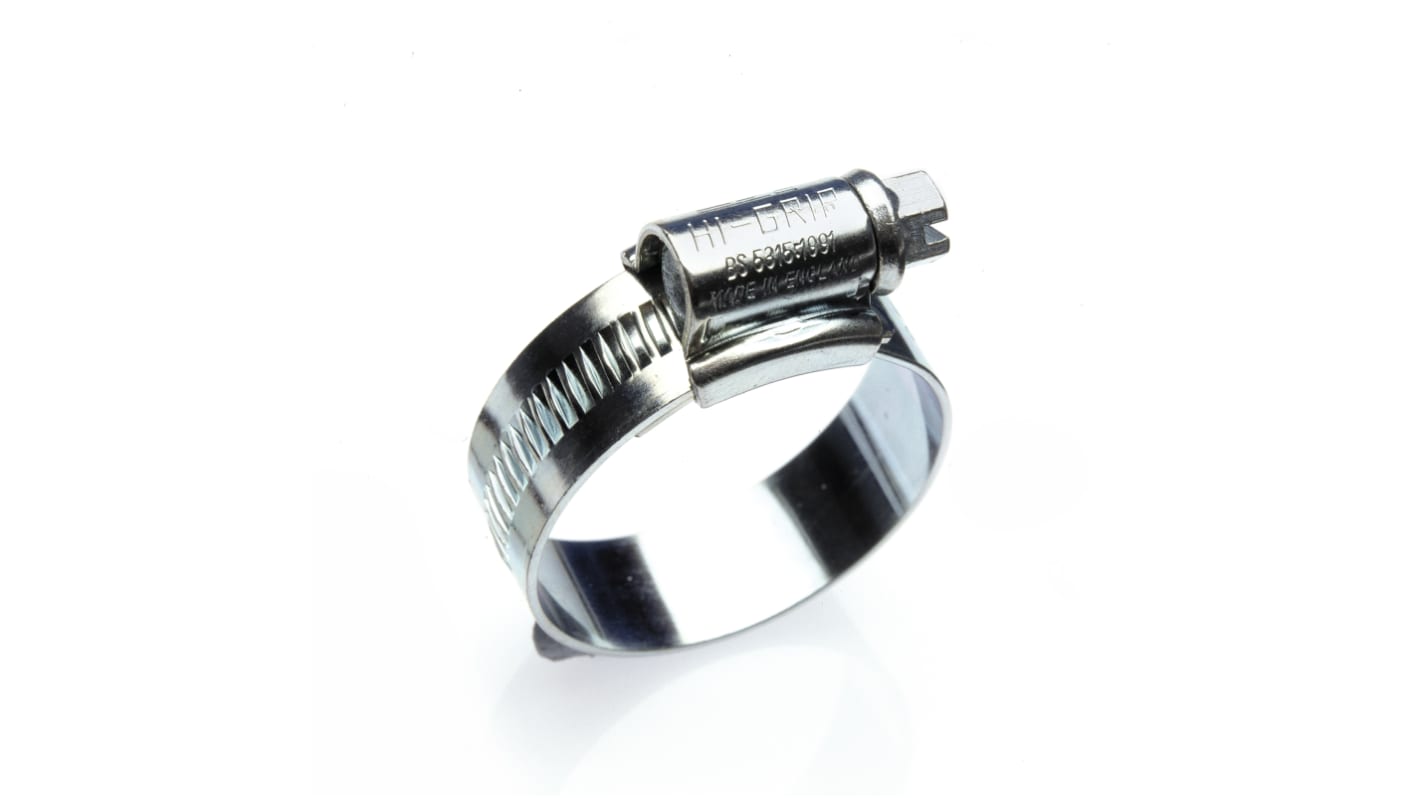 HI-GRIP Mild Steel Slotted Screw Hose Clip, 0.9mm Band Width, 380mm ID