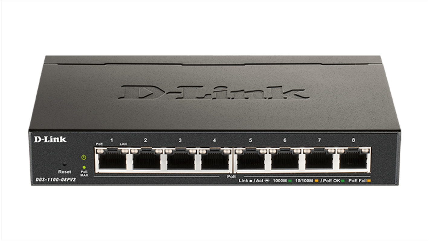 Switch inteligente D-Link de sobremesa con PoE, 8 puertos, Gigabit, 10/100/1000Mbit/s, 8 RJ45, 0 SFP