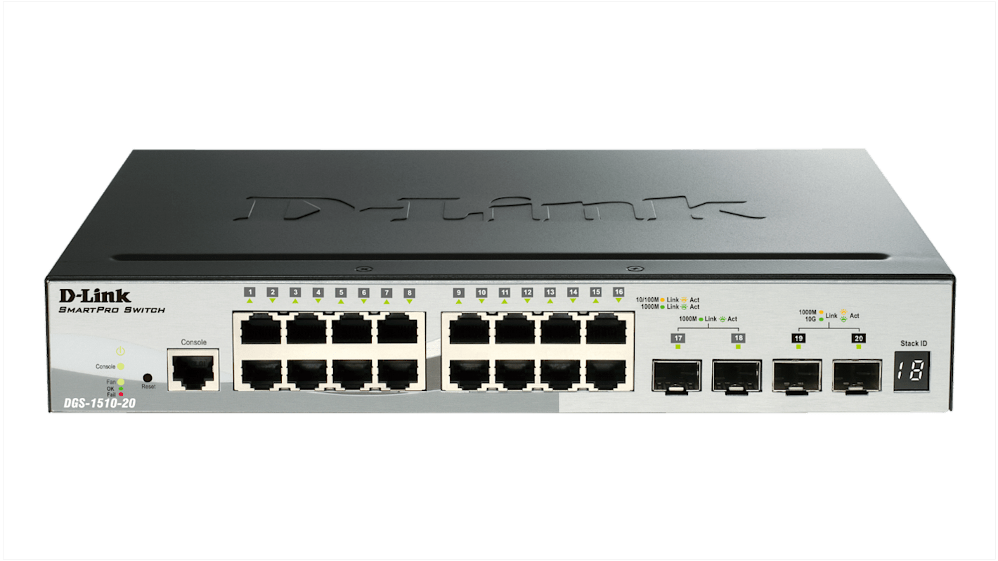 D-Link 20-Port Gigabit Stackable Smart Managed Switch mit 10G Uplinks Smart Switch Desktop, Rackmontage 20-Port Smart