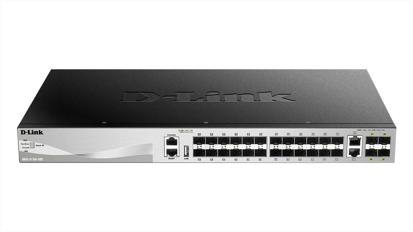 D-Link 30-Port Layer 3 Stackable Managed SFP Switch with 10G Uplinks, Managed 30 Port Network Switch, EU