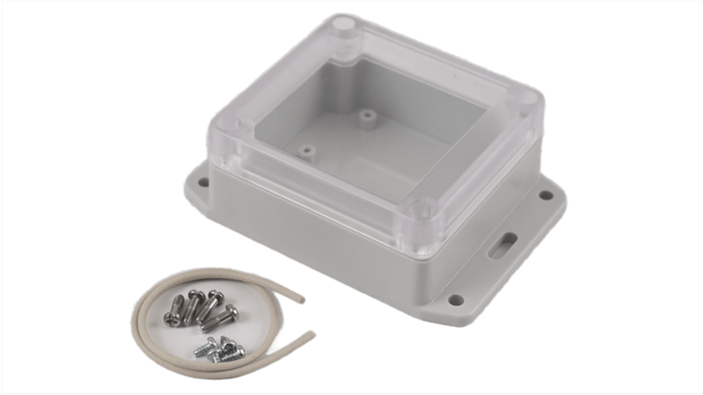 Hammond RP Series Light Grey Polycarbonate General Purpose Enclosure, IP65, Flanged, Clear Lid, 85 x 80 x 40mm