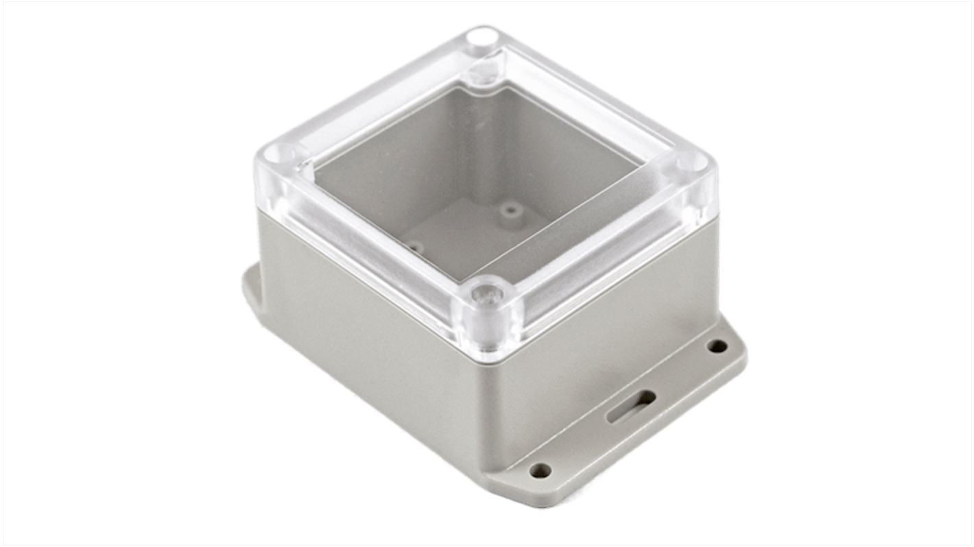 Hammond RP Series Light Grey ABS General Purpose Enclosure, IP65, Flanged, Clear Lid, 85 x 80 x 55mm