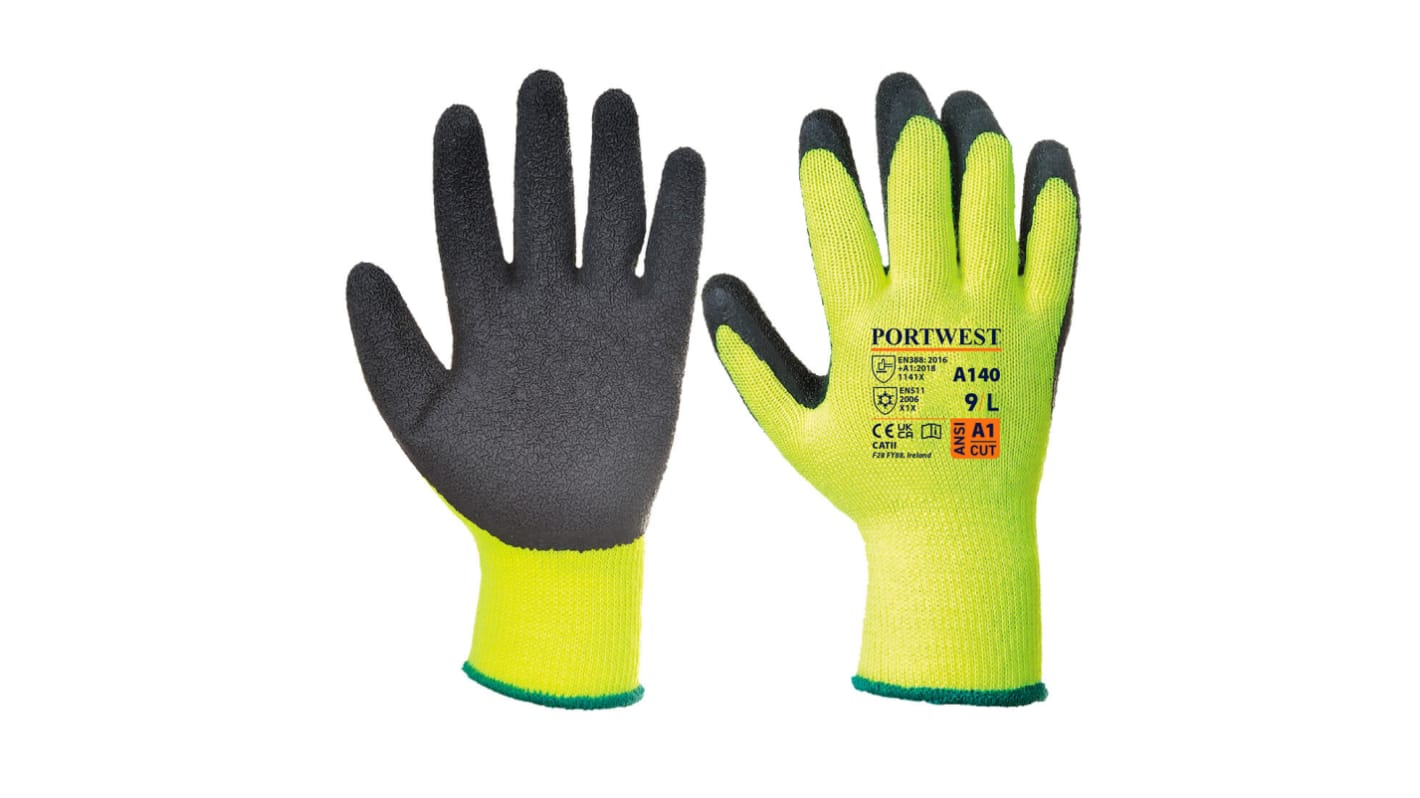 Portwest A140BK Black Acrylic Thermal Gloves, Size 9, Latex Coating