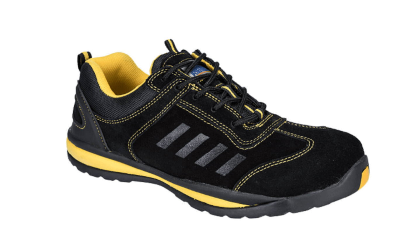 Portwest FW34 Unisex Black, Yellow  Toe Capped Safety Trainers, UK 3, EU 35