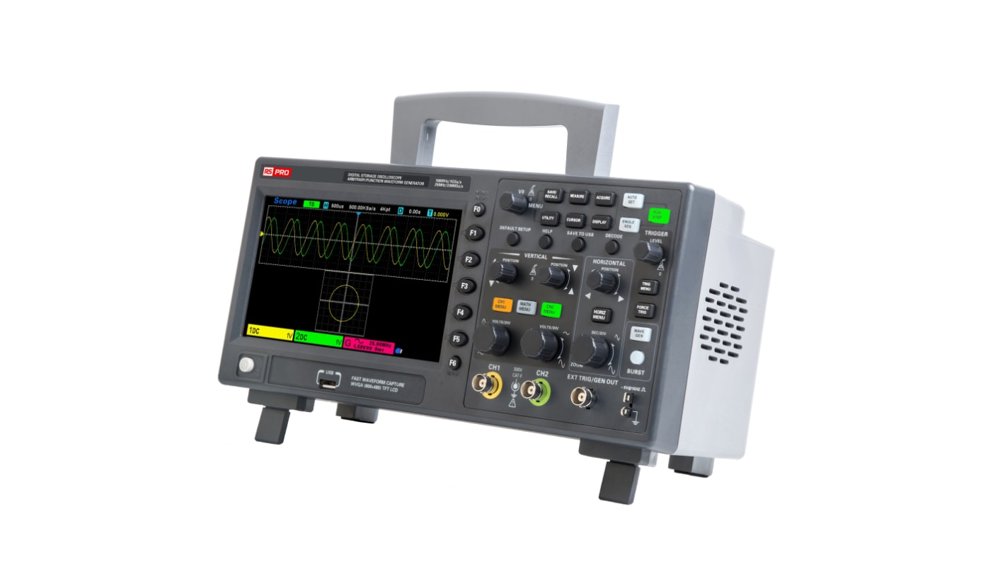 Oscilloscope Numérique RS PRO, 100MHz, Etalonné RS