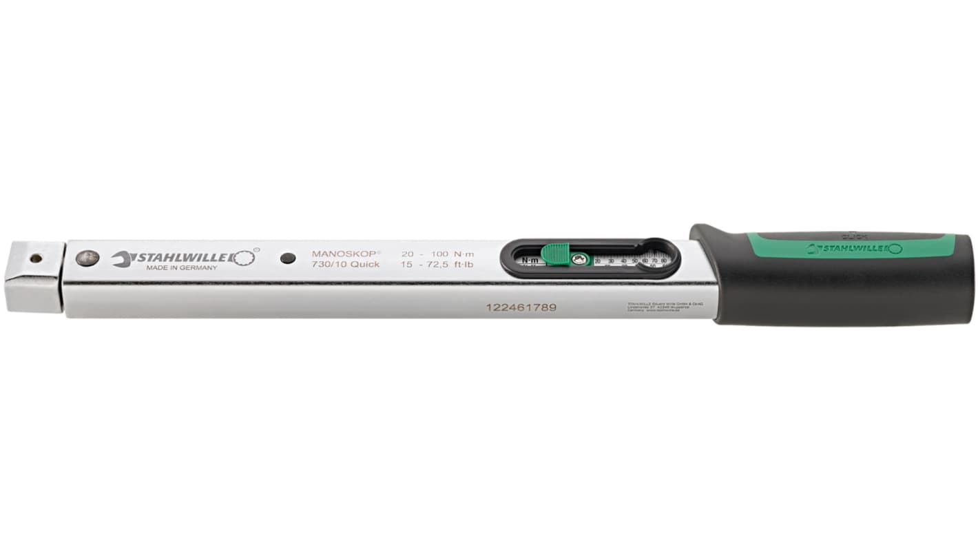 STAHLWILLE 730/10 Quick Click Torque Wrench, 20 → 100Nm, Rectangular Drive, 9 x 12mm Insert