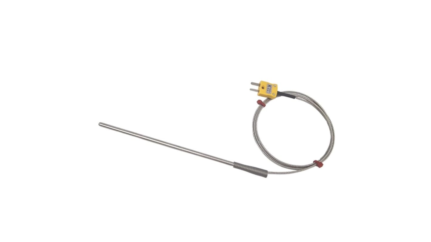 Termopar tipo K RS PRO, Ø sonda 4.5mm x 150mm, temp. máx +350°C, cable de 2m, conexión , con conector miniatura