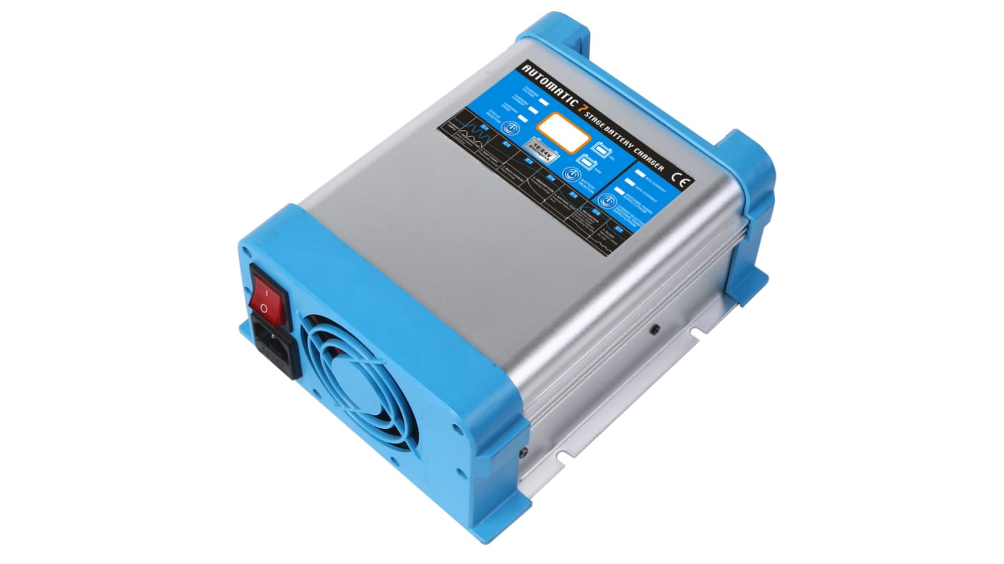 RS PRO EBC12/24-60 Akkuladegerät für 4 Cells for 12V and 8 Cells For 24V für 2 Lithium-Ion Akkus, 24V/30A mit UK-Stecker