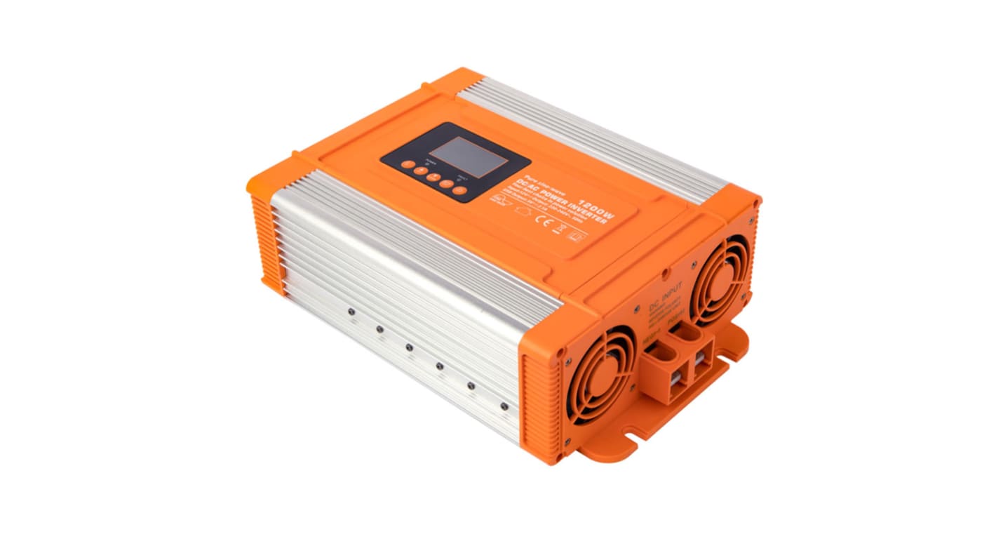 RS PRO Pure Sine Wave 1200W Fixed Installation DC-AC Power Inverter, 24V dc Input, 230V ac Output, No