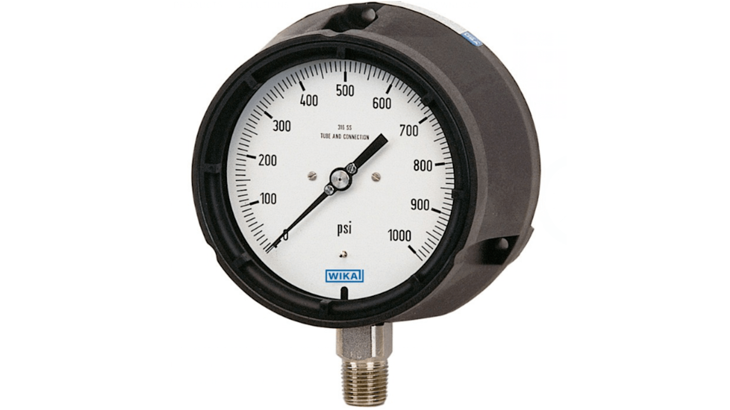 WIKA NPT 1/2 Analogue Pressure Gauge 5000psi Bottom Entry, 14024278, 0psi min.