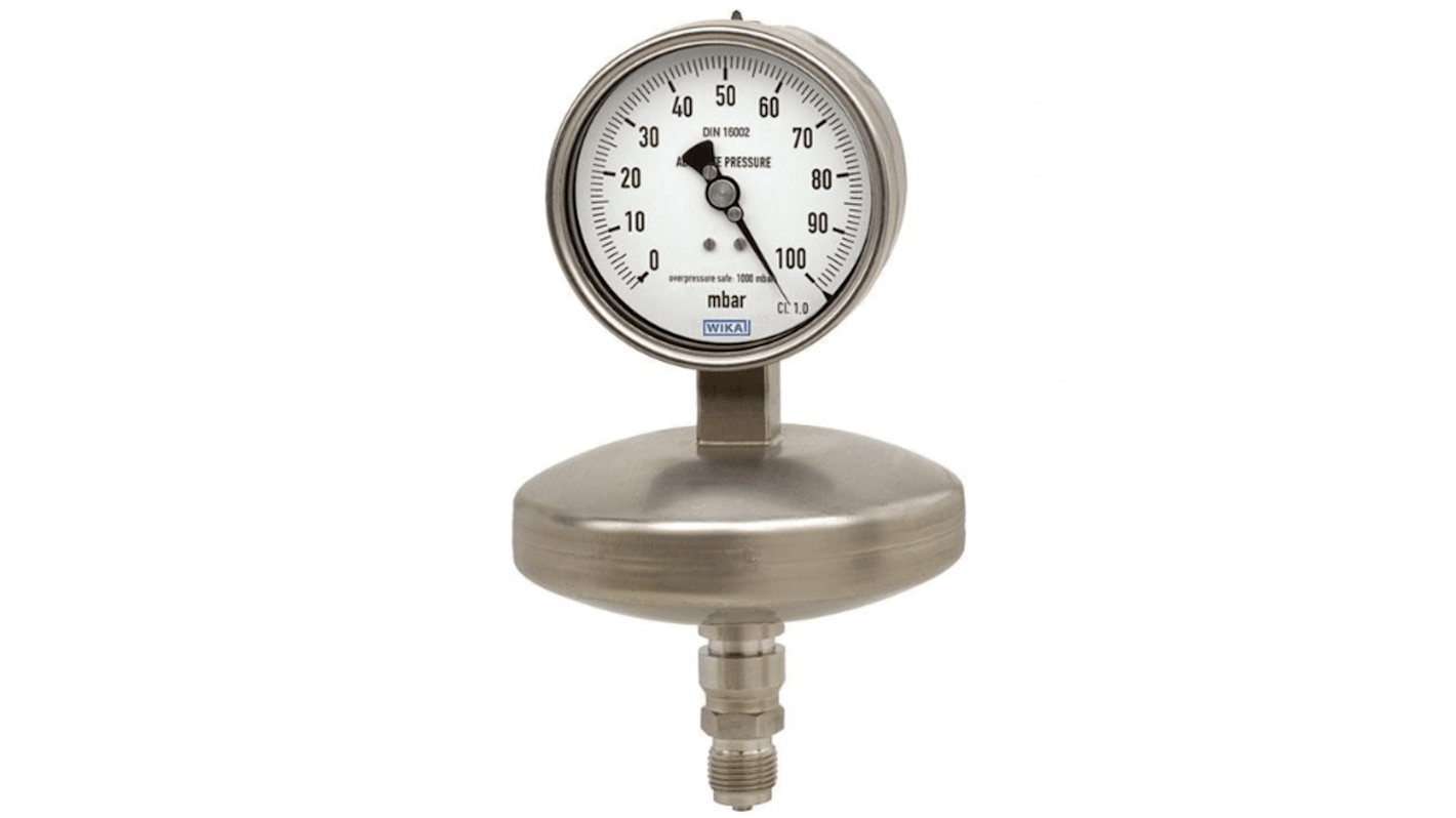 WIKA NPT 1/2 Analogue Pressure Gauge 100mbar Bottom Entry 100mm Outside Diameter