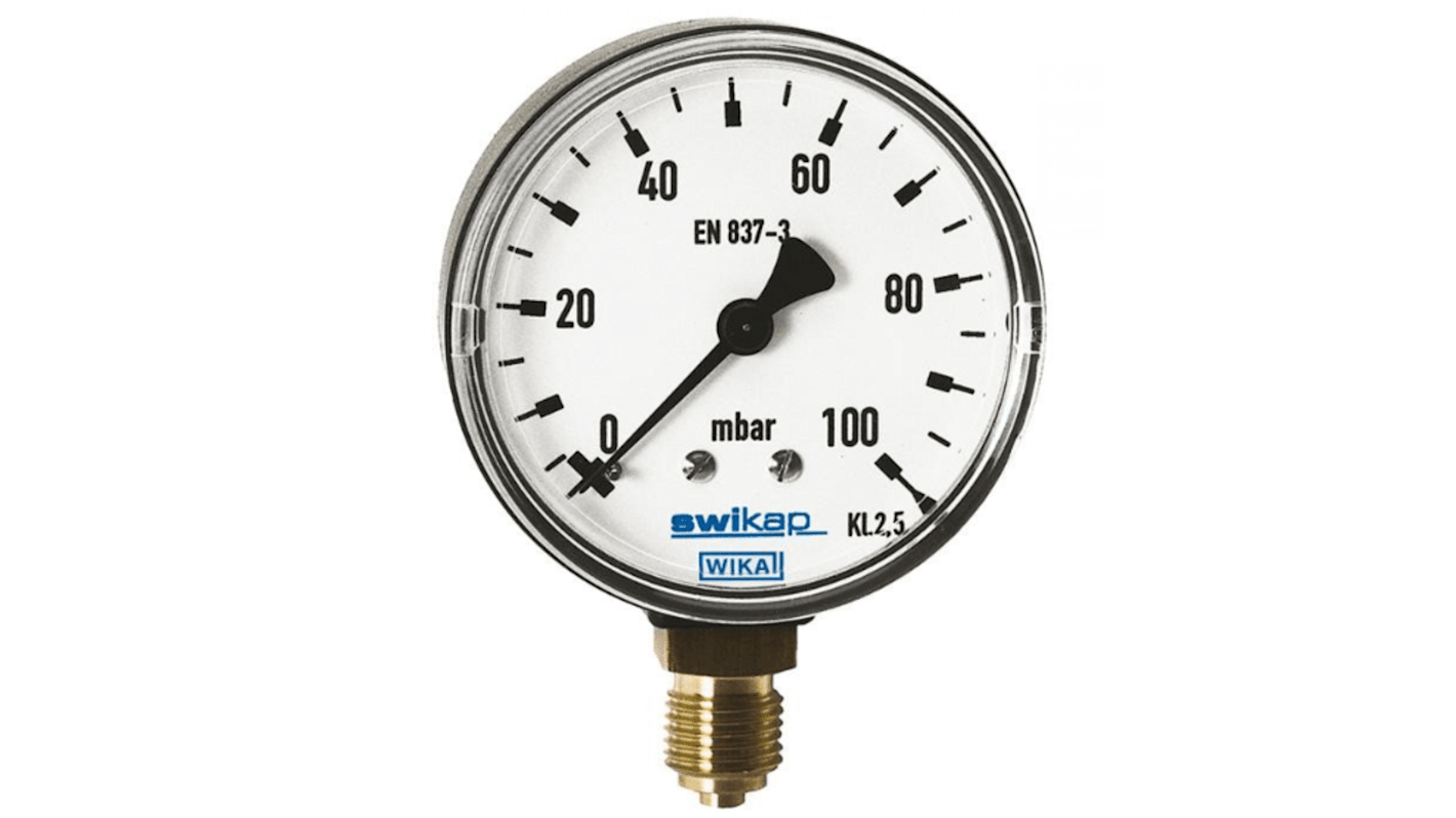 WIKA G 1/4 Analogue Pressure Gauge 600mbar Bottom Entry 50mm Outside Diameter