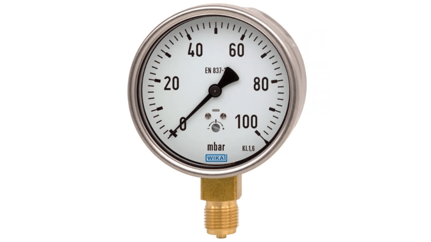 WIKA 612.20 Druckmessgerät Prozessanschluss unten Analog 0mbar → 400mbar, Ø 100mm G1/2