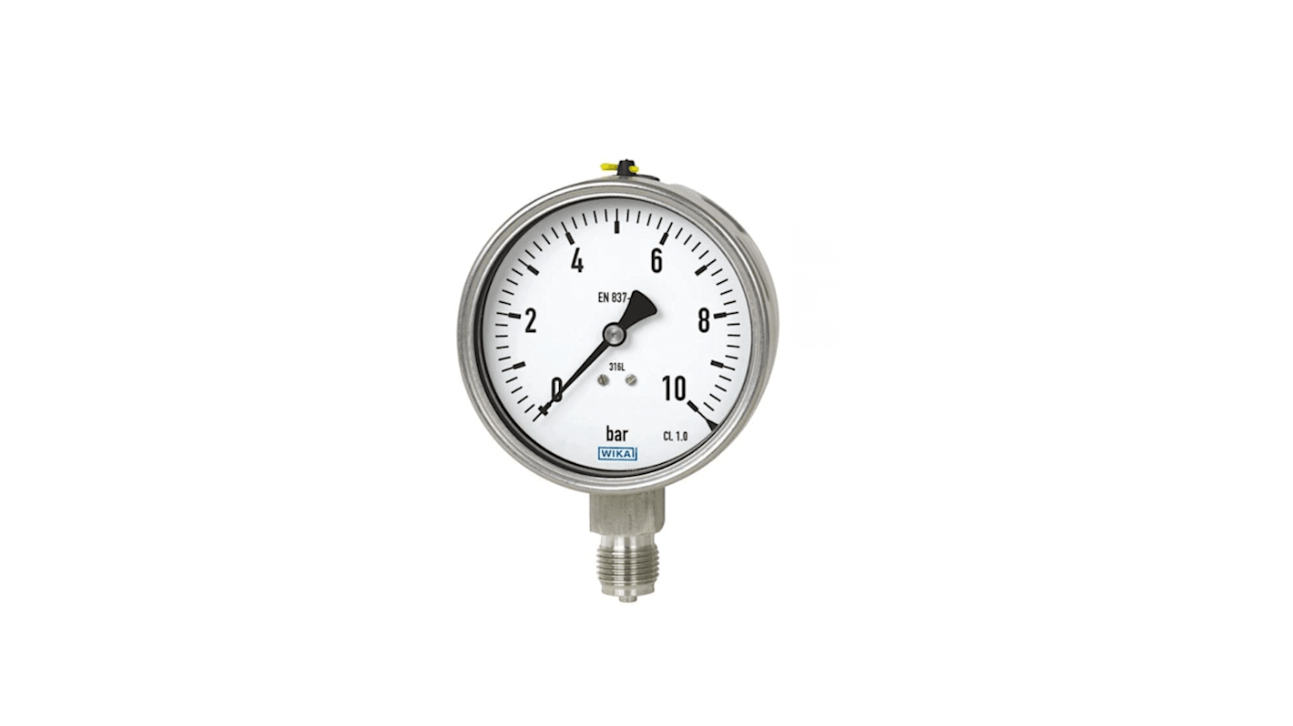 WIKA DSS1 Druckmessgerät Prozessanschluss hinten Analog 0bar → 10bar, Ø 100mm G1/4