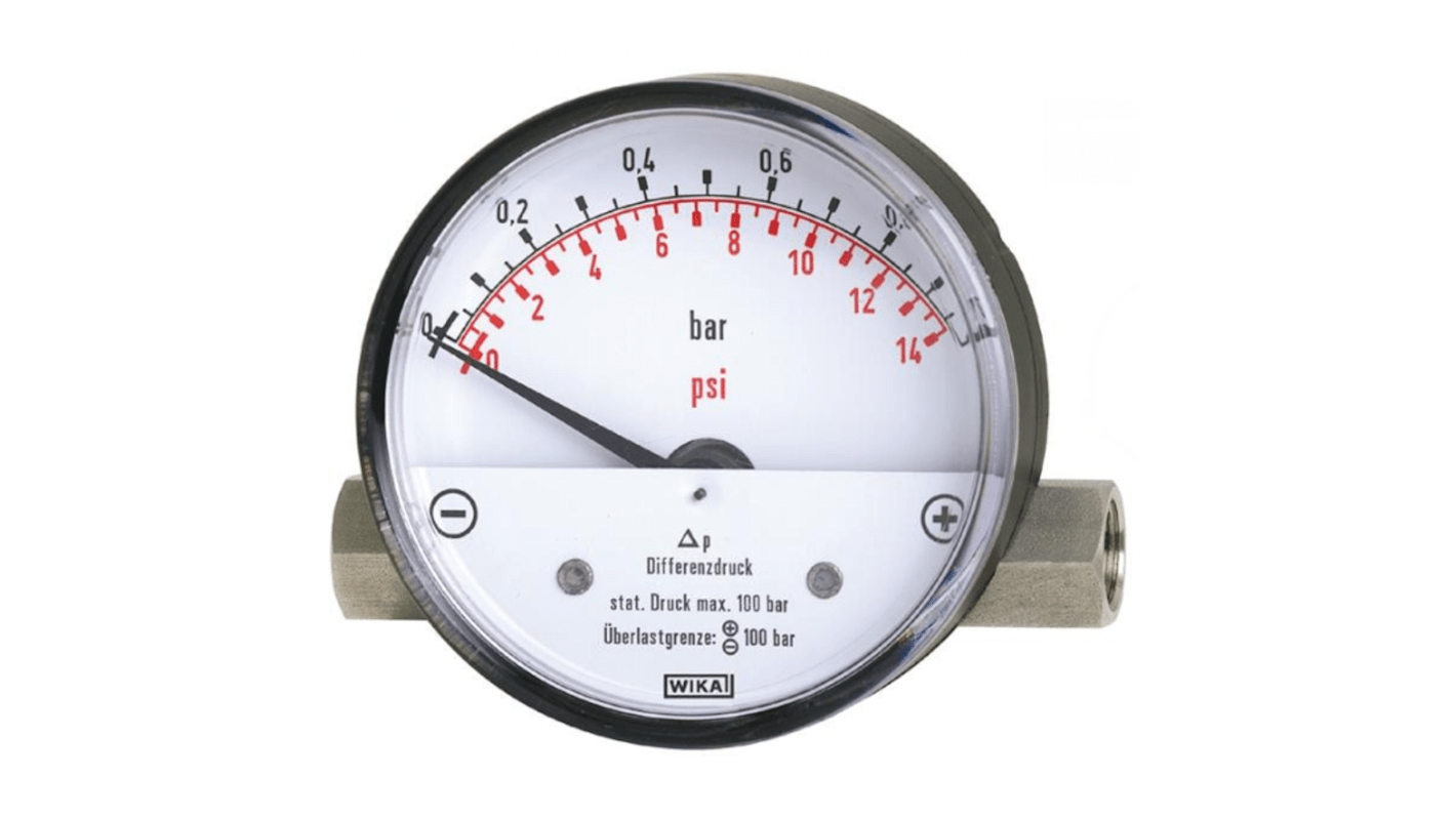 WIKA 700.01 Differenzdruckmessgerät Prozessanschluss seitlich Analog 0bar → 1.6bar, Ø 80mm NPT1/2