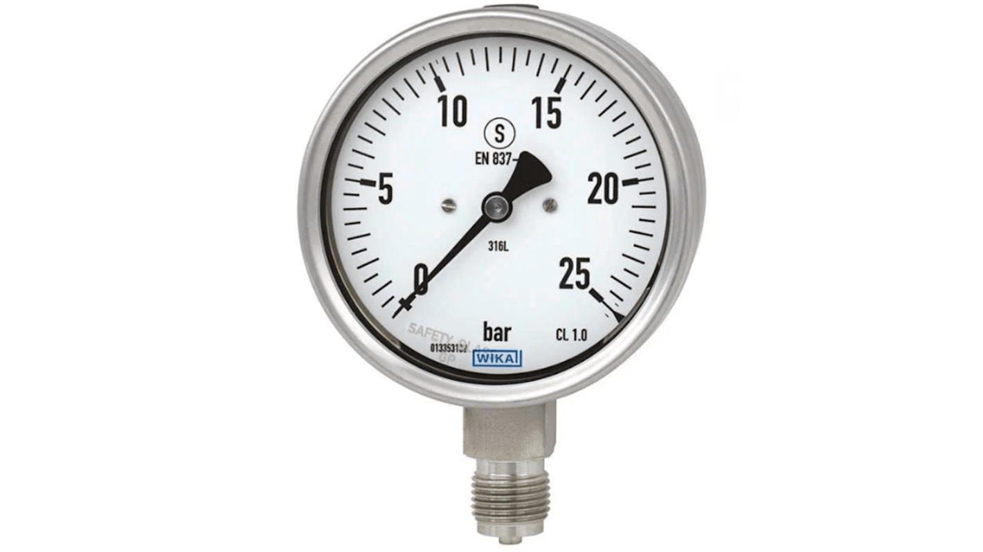 WIKA G 1/2 Analogue Pressure Gauge 6bar Bottom Entry, 48795413, 0bar min.