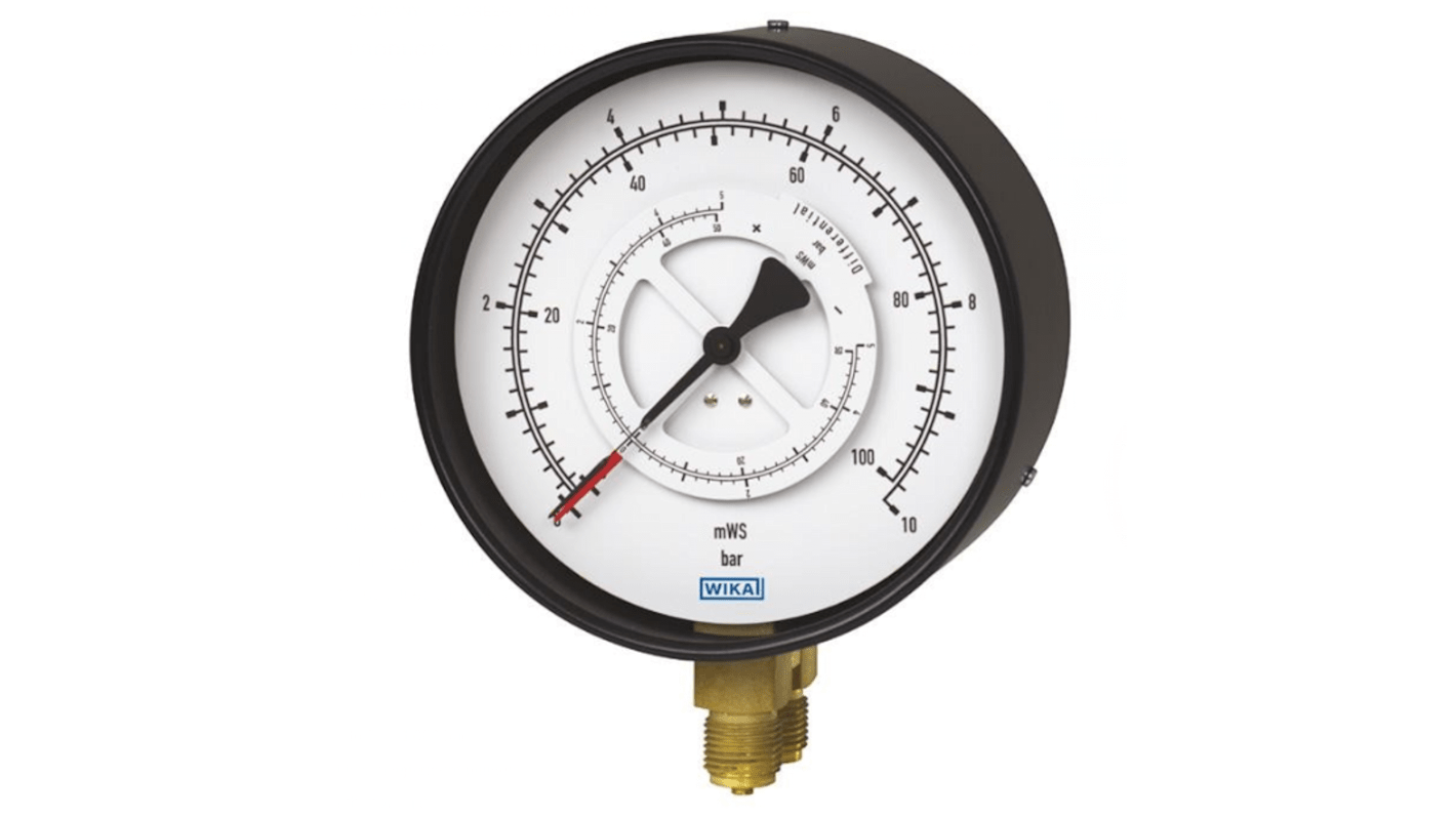 WIKA G 1/4 Analogue Differential Pressure Gauge 1bar Bottom Entry 100mm Outside Diameter