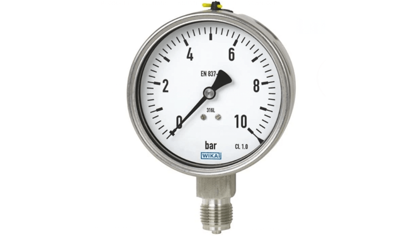 WIKA DSS1 Druckmessgerät Prozessanschluss unten Analog -1bar → 0bar, Ø 100mm DN 38.1