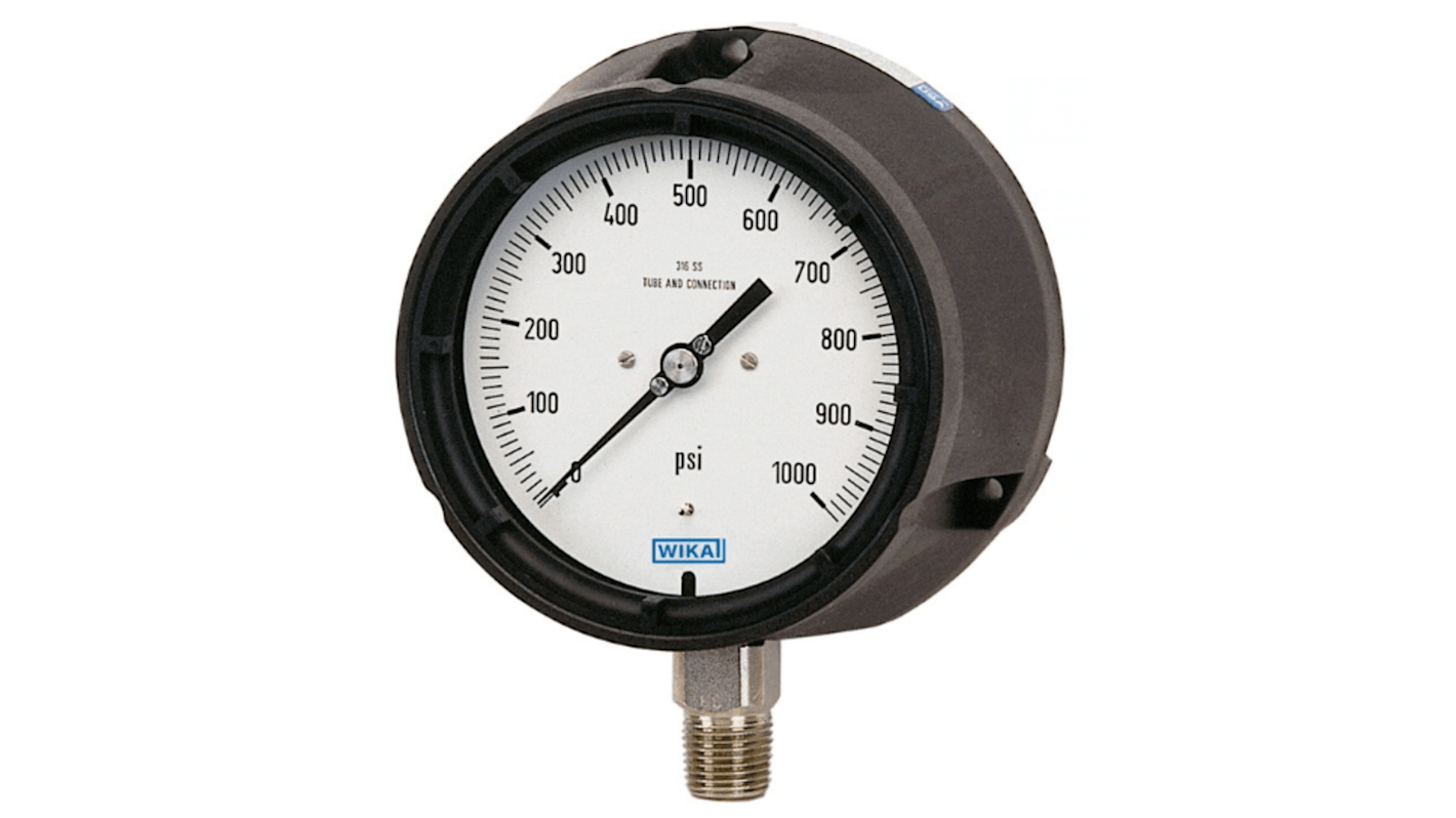 WIKA NPT 1/2 Analogue Pressure Gauge 100psi Bottom Entry 4.5in Outside Diameter