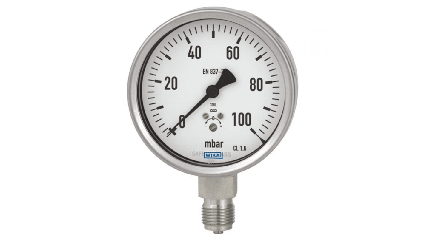 WIKA G 1/2 Analogue Pressure Gauge 0mbar Back Entry 100mm Outside Diameter
