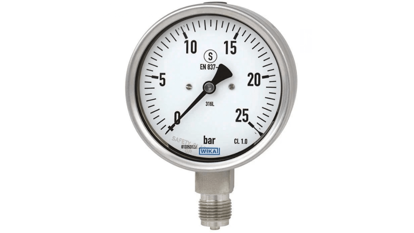 WIKA NPT 1/4 Analogue Pressure Gauge 20bar Bottom Entry 100mm Outside Diameter