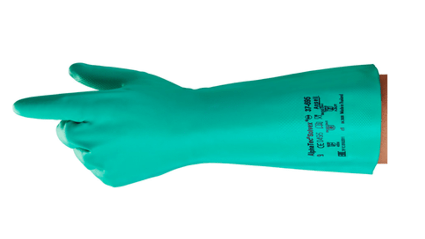 Ansell AlphaTec Solvex Green Nitrile Chemical Resistant Work Gloves, Size 11, Nitrile Coating