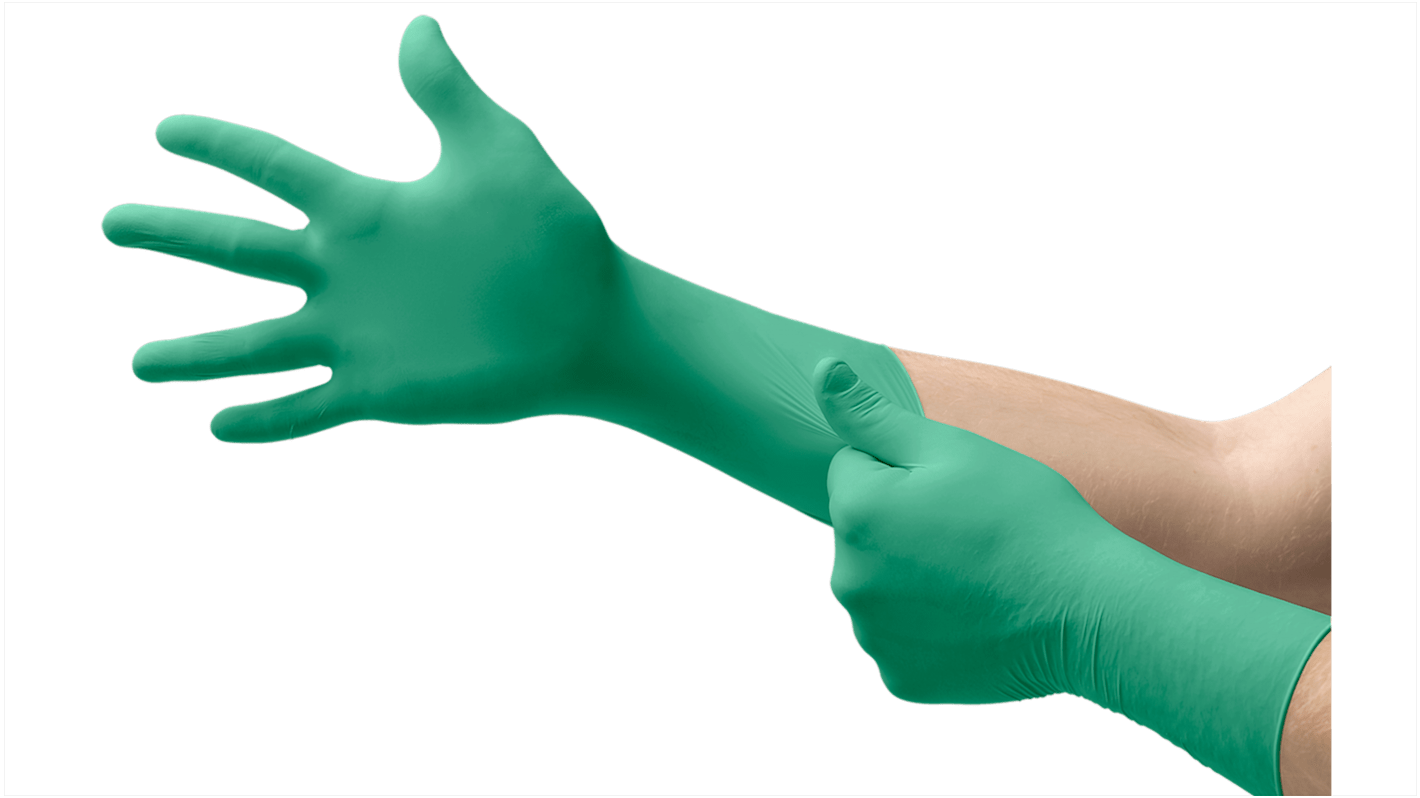 Ansell TouchNTuff® Green Powder-Free Nitrile Disposable Gloves, Size L, Food Safe, 100 per Pack